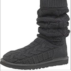 UGG Over the Knee Twisted Cable Knit Black Boot